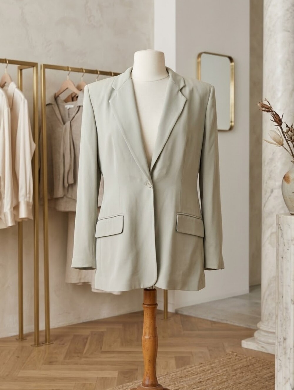 Charter Club 100% Silk Blazer Size 6 Basil Sage Green Lined Padded Shoulder
